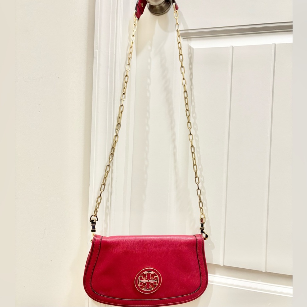 Tory Burch Fuchsia Crossbody Bag with Gold Chain